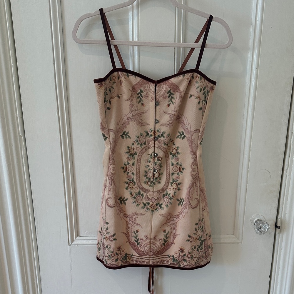 With Jean Floral Embroidered Mini Dress - Cream and Brown